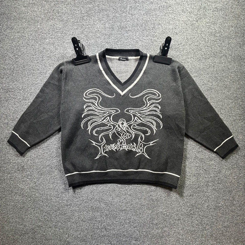 Insomnia Visuals Sweater Women's S Charcoal Gray Graphic Angel Wings Streetwear